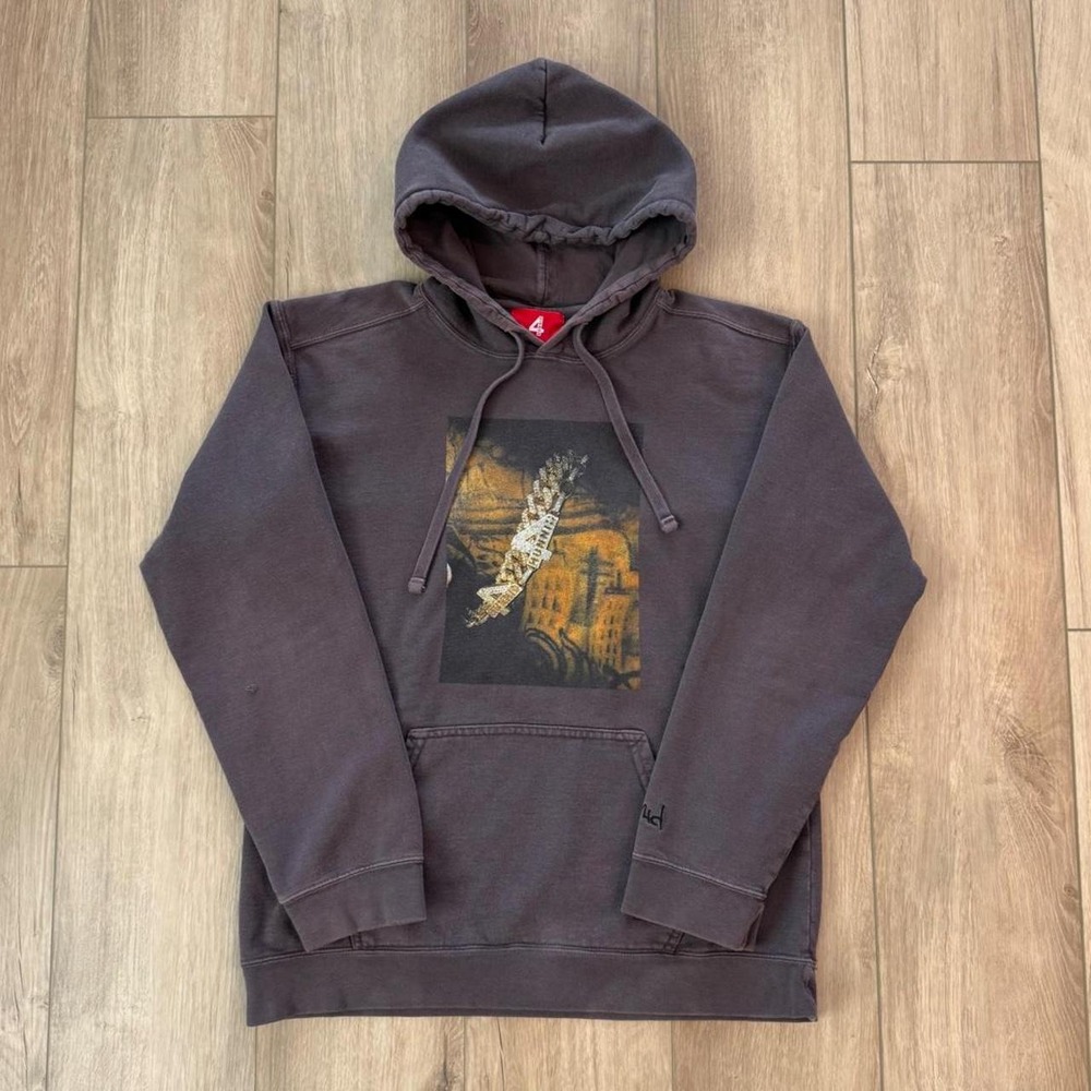 4hunnid hoodie washed brown streetwear heavyweight pullover Size small